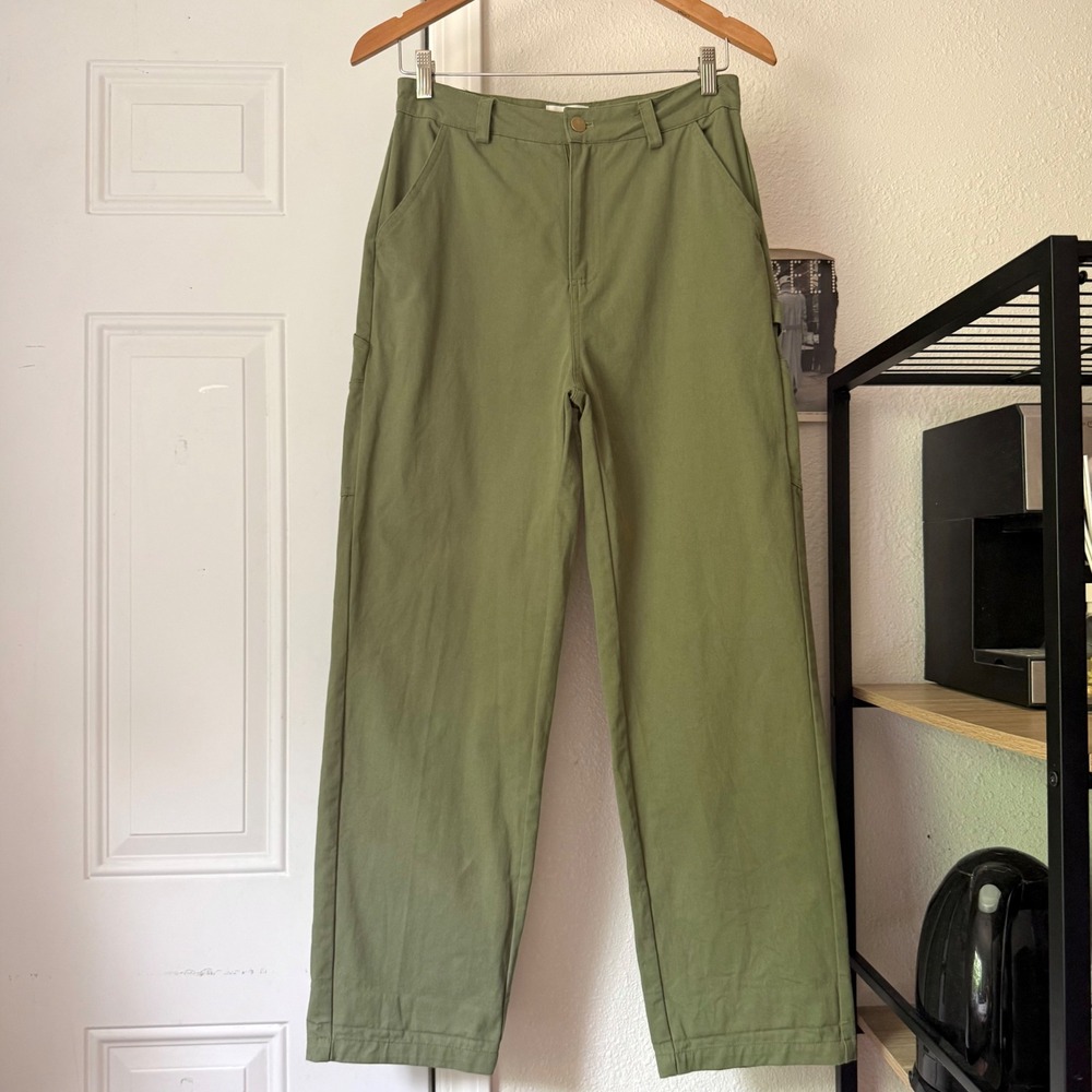 GARANCE PARIS olive sage green cotton utility carpenter straight cropped pants